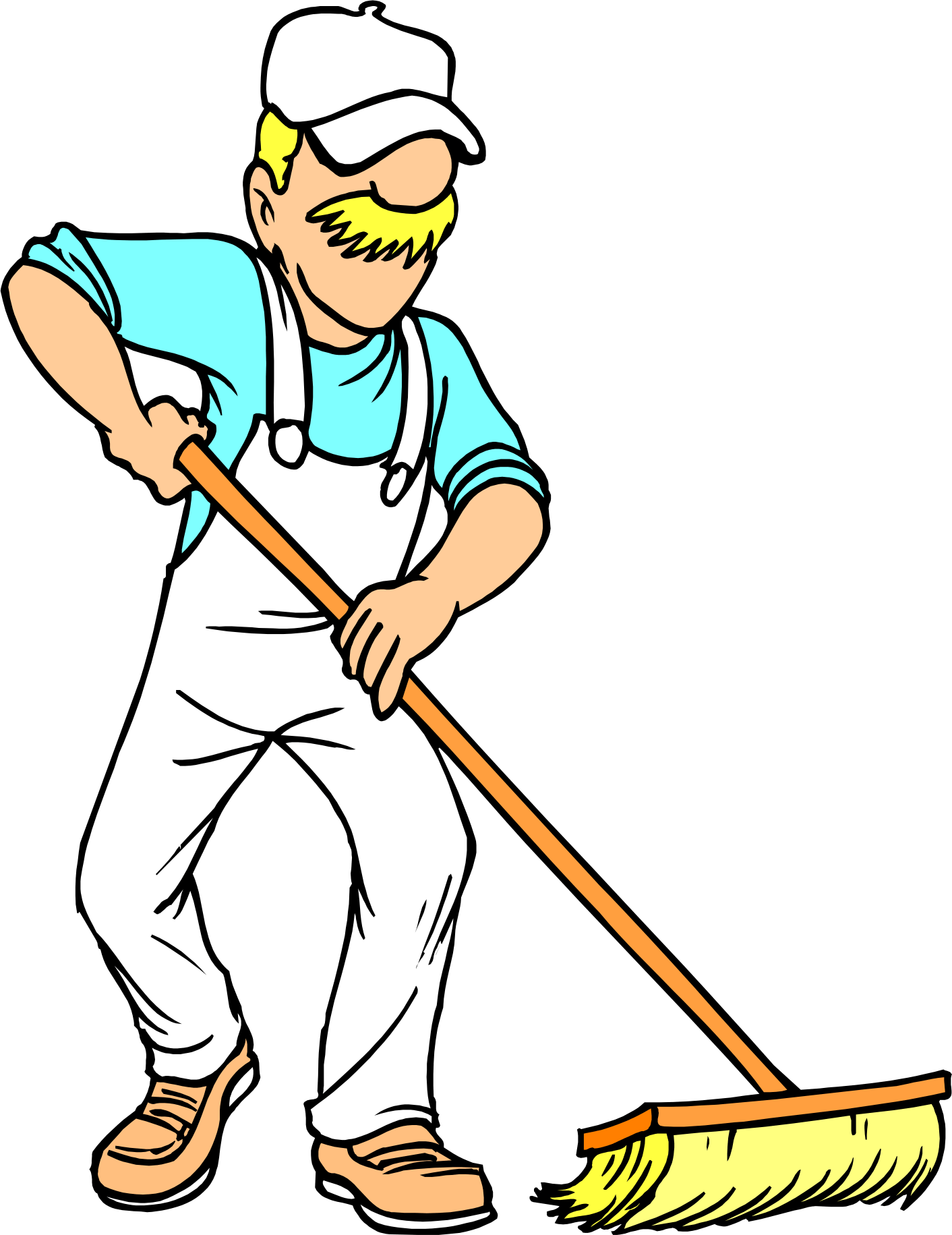 Good housekeeping man sweeping floor